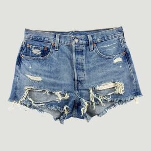 Levi’s 501 Premium Cutoff Denim Shorts W29 Distressed Button Fly Raw Hem